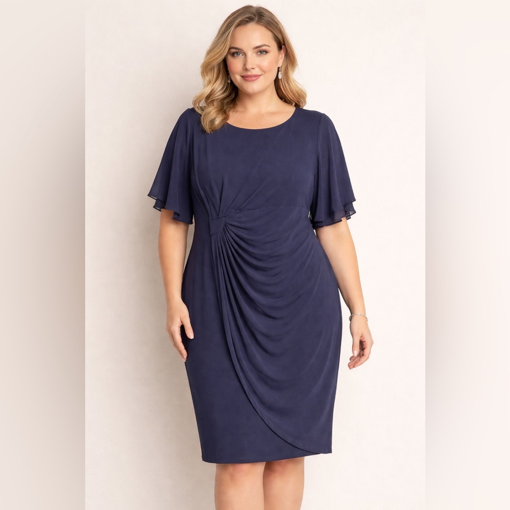 Connected Apparel Dark Blue Midi Dress
